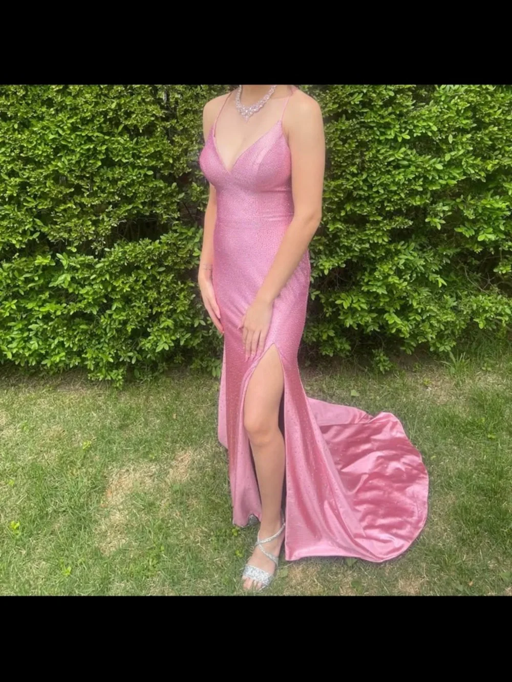 Jovani Pink Backless Satin-Effect Evening Gown - Picture 2 of 3